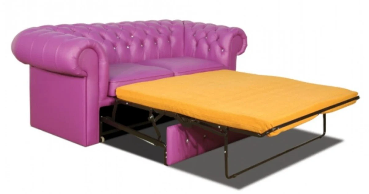 Casa Padrino sof¨¢ de 2 plazas de cuero genuino en color violeta con piedras brillantes 180 x 100 x H. 78 cm - Sof¨¢ Cama Chesterfield de Lujo