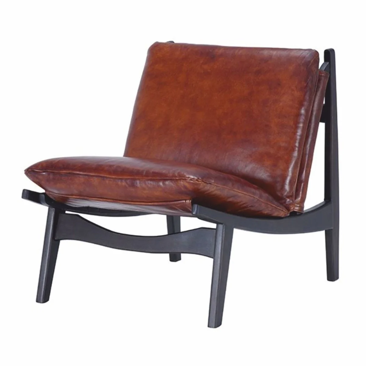 Casa Padrino sill¨®n Chesterfield de lujo de cuero genuino marr¨®n / antracita - Muebles de cuero genuino