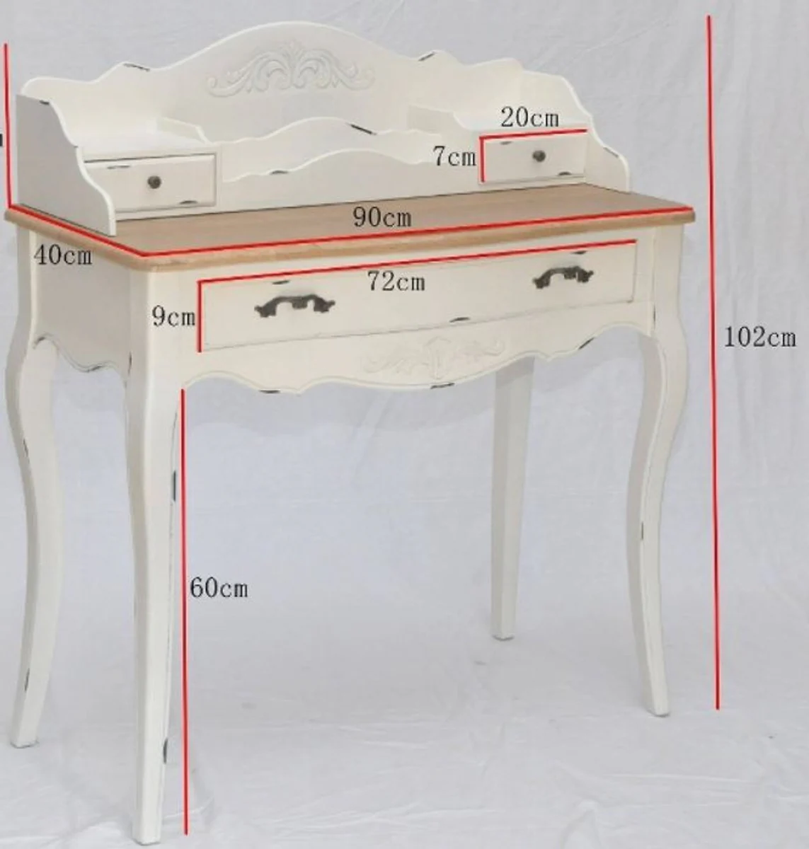 Casa Padrino Country Style Desk Antique White / Brown 90 x 40 x H. 102 cm - Desk in Shabby Chic Look