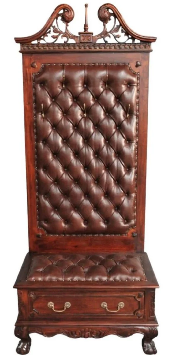Casa Padrino guardarropa barroco de lujo Chesterfield marrón oscuro - Guardarropa de caoba de estilo barroco hecho a mano con cuero genuino - Muebles de guardarropa de lujo de estilo barroco