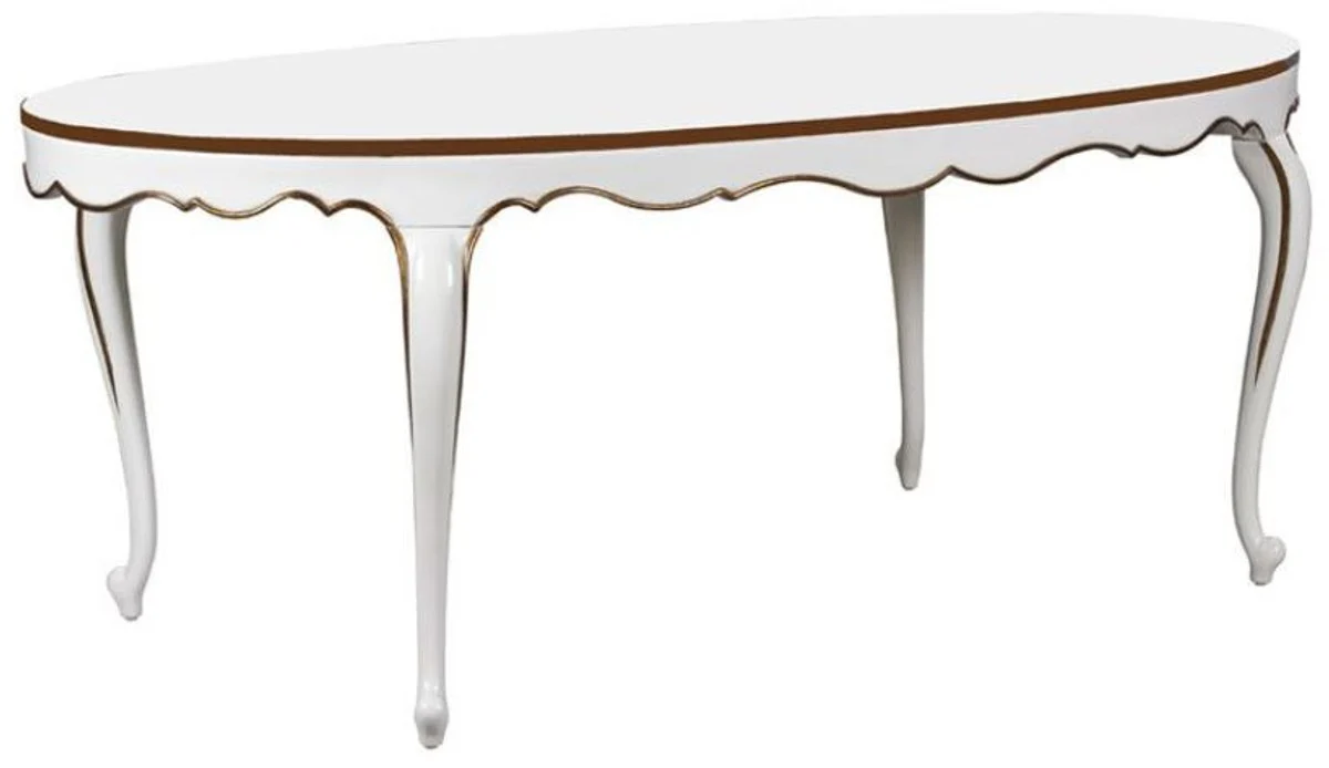 Casa Padrino mesa de comedor barroco de lujo blanco / oro 207 x 114 x A. 78 cm - Mesa de cocina ovalada de caoba - Muebles de comedor barrocos - Calidad de Lujo