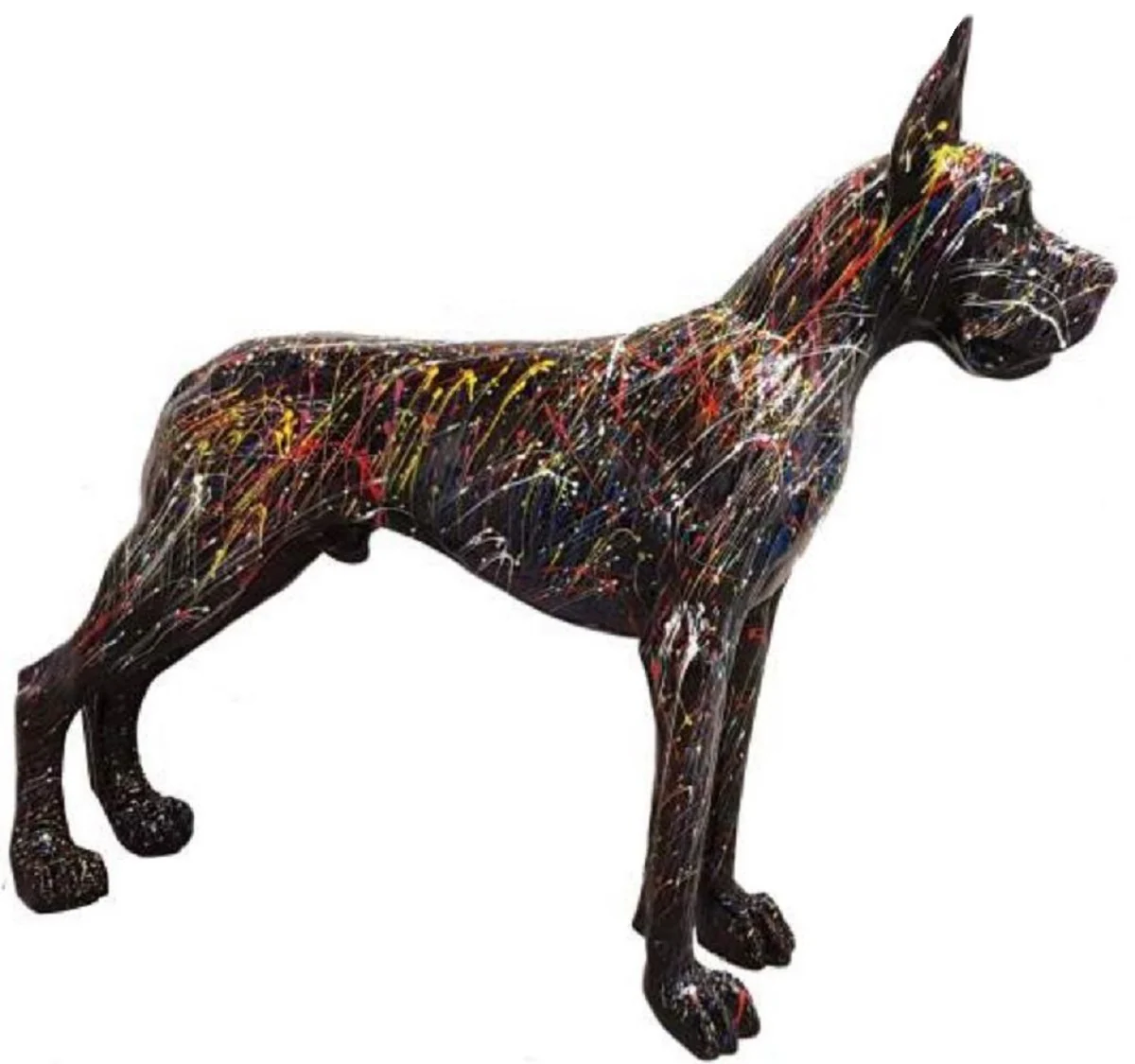 Casa Padrino escultura decorativa de lujo perro mast¨ªn negro / colorido 125 x A. 110 cm - Figura decorativa tama?o natural - Escultura decorativa XXL - Esculturas y figuras decorativas XXL de lujo
