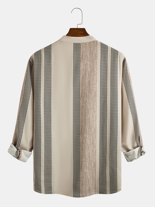 Men Striped Casual Spring/Fall Polyester Holiday Regular Fit Long sleeve Regular H-Line Casual Shirts