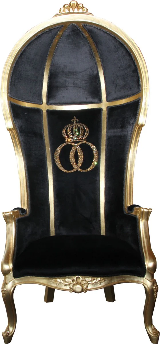 Pomp??s by Casa Padrino Luxury Balloon Silla barroca Isabelle Black / Leopard with glittering crown - Pomp??ser Baroque Butaca dise?ada por Harald Gl??ckler