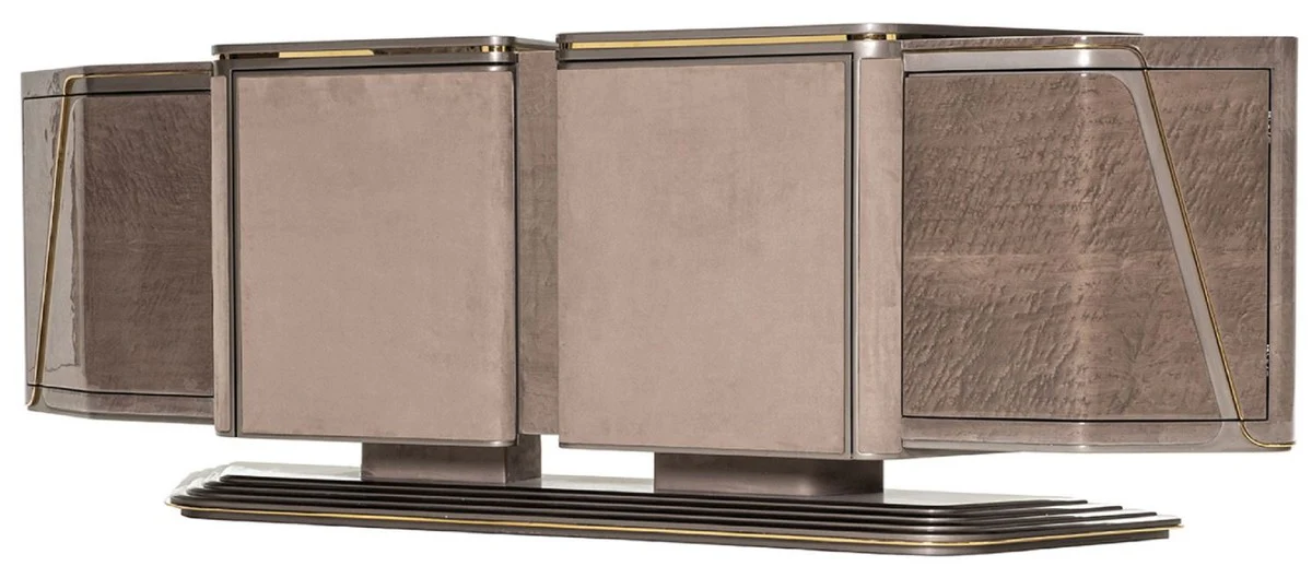 Casa Padrino aparador de lujo gris / oro 251 x 50 x A. 86 cm - Armario de madera maciza con 4 puertas - Muebles de lujo - Muebles de hotel - Interiores de lujo