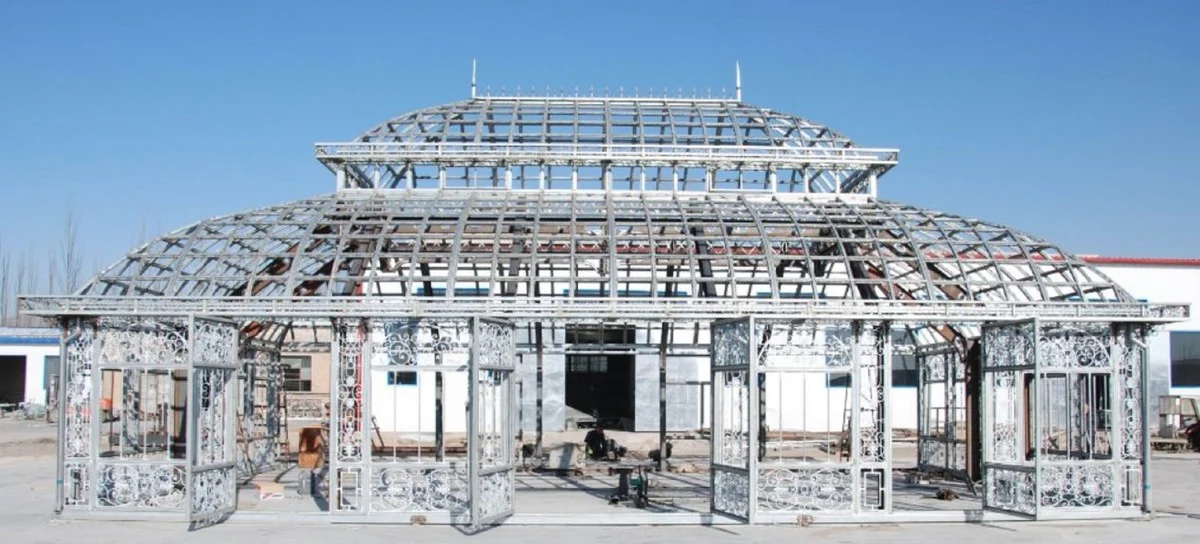 Casa Padrino casa de jardín Art Nouveau de lujo gris 1800 x 1200 x A. 734 cm - Pabellón de hierro forjado elegante - Noble y Magnífico