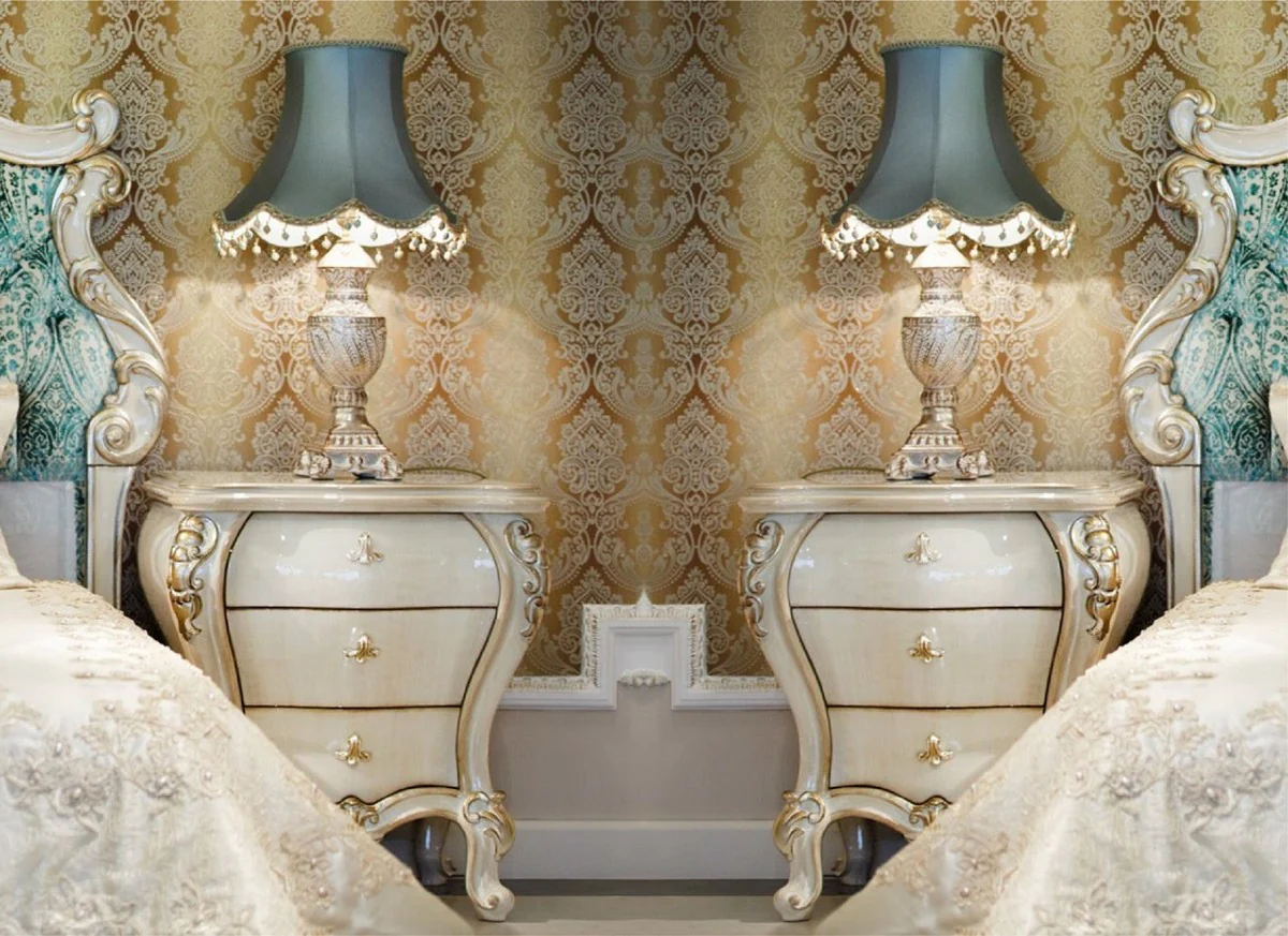 Casa Padrino conjunto de mesita de noche barroco de lujo crema / oro 60 x 55 x A. 68 cm - Magníficas mesitas de noche de madera maciza - Muebles de dormitorio barrocos