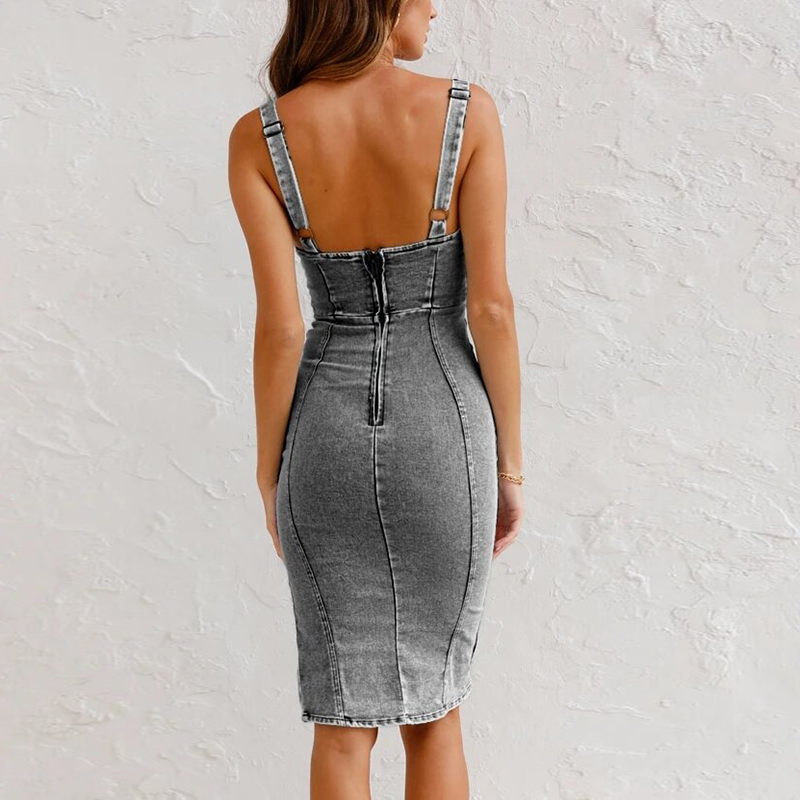 Fashion Round Neck Sleeveless Denim Dress