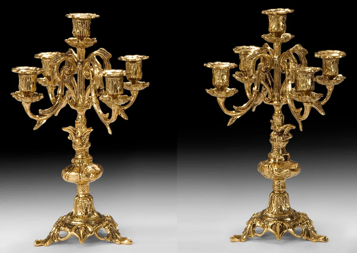 Casa Padrino conjunto de portavelas barroco de lujo oro Ø 25 x A. 38 cm - Portavelas de bronce de estilo barroco hecho a mano - Accesorios barrocos - Interior barroco - noble y magnífico