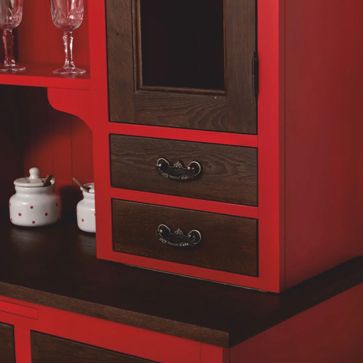 Casa Padrino armario de comedor de estilo campestre rojo / marr¨®n oscuro 138 x 50 x A. 197 cm - Muebles de comedor