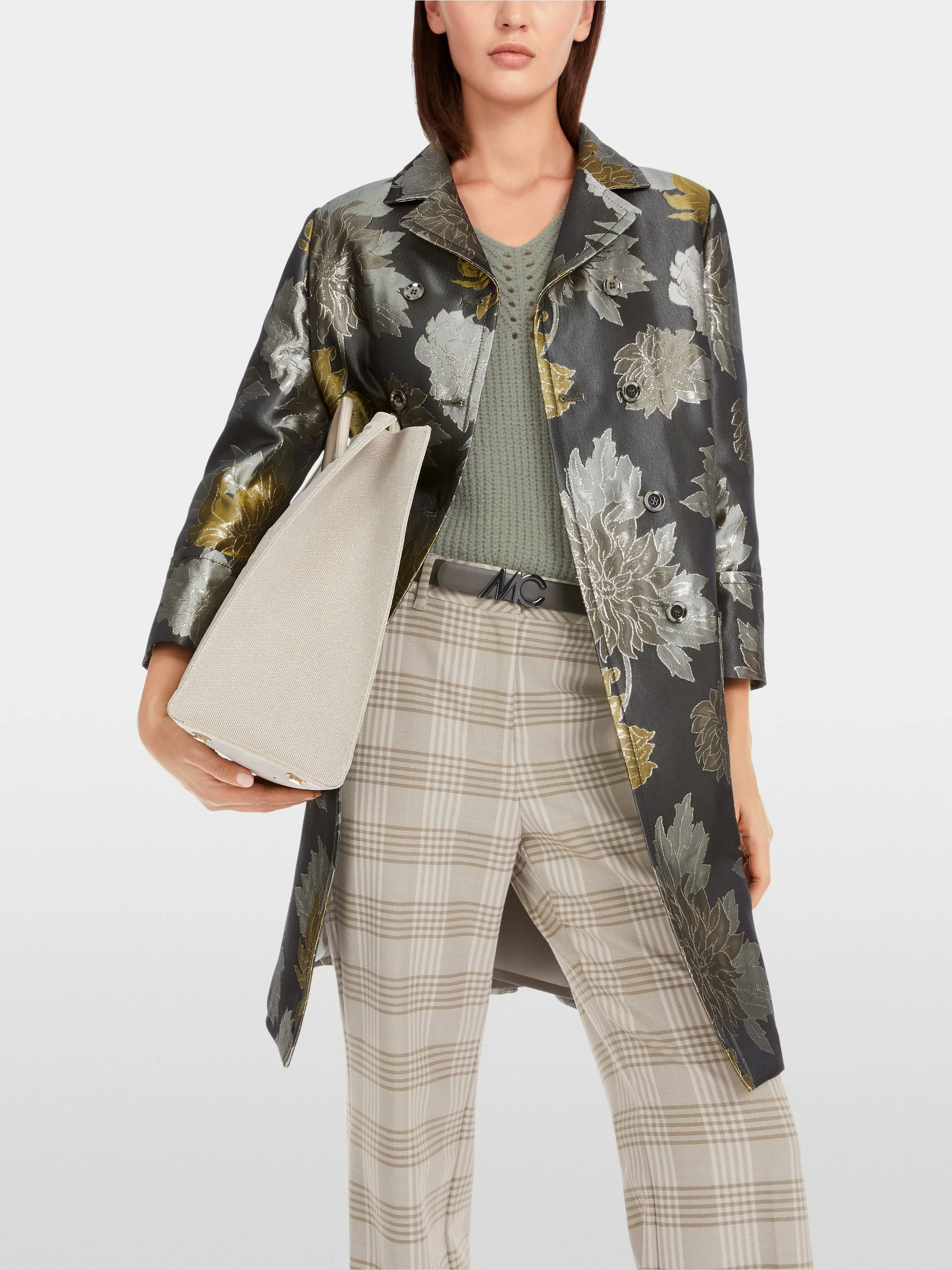 Marc-Cain Floral jacquard coat with lurex