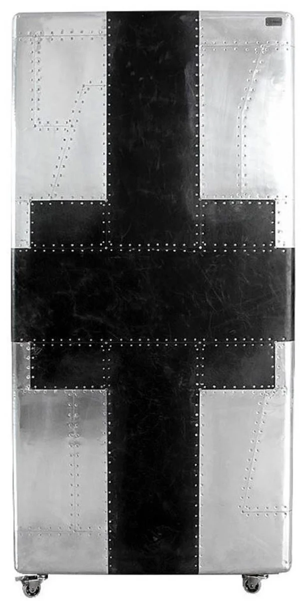 Casa Padrino armario de vino de lujo en dise?o de maleta plata / negro 86 x 80 x A. 177 cm - Armario bar de aluminio - Armario maleta - Mueble avi¨®n - Mueble aviador - Mueble aluminio bar de lujo