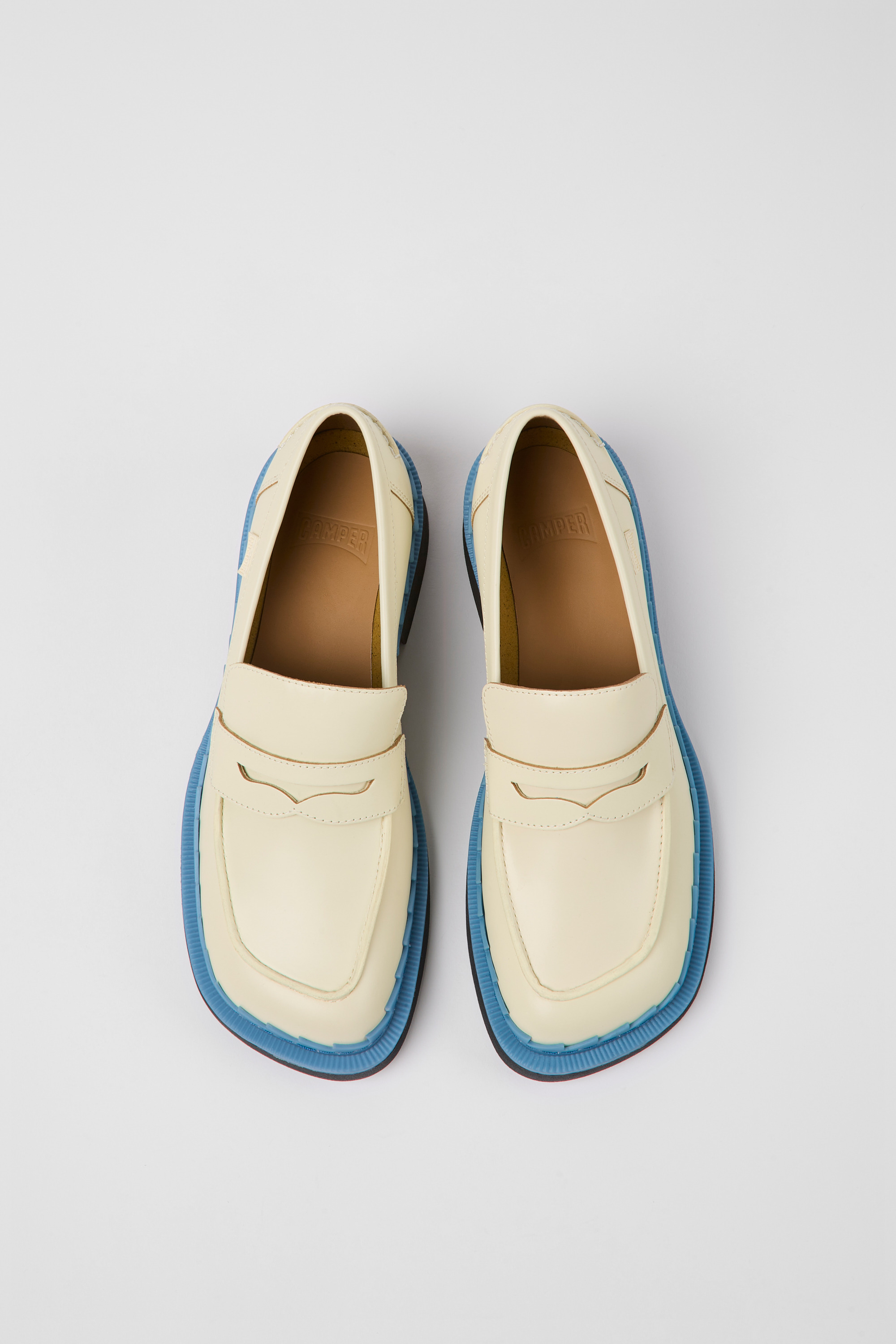 Taylor - White and blue leather loafers for women