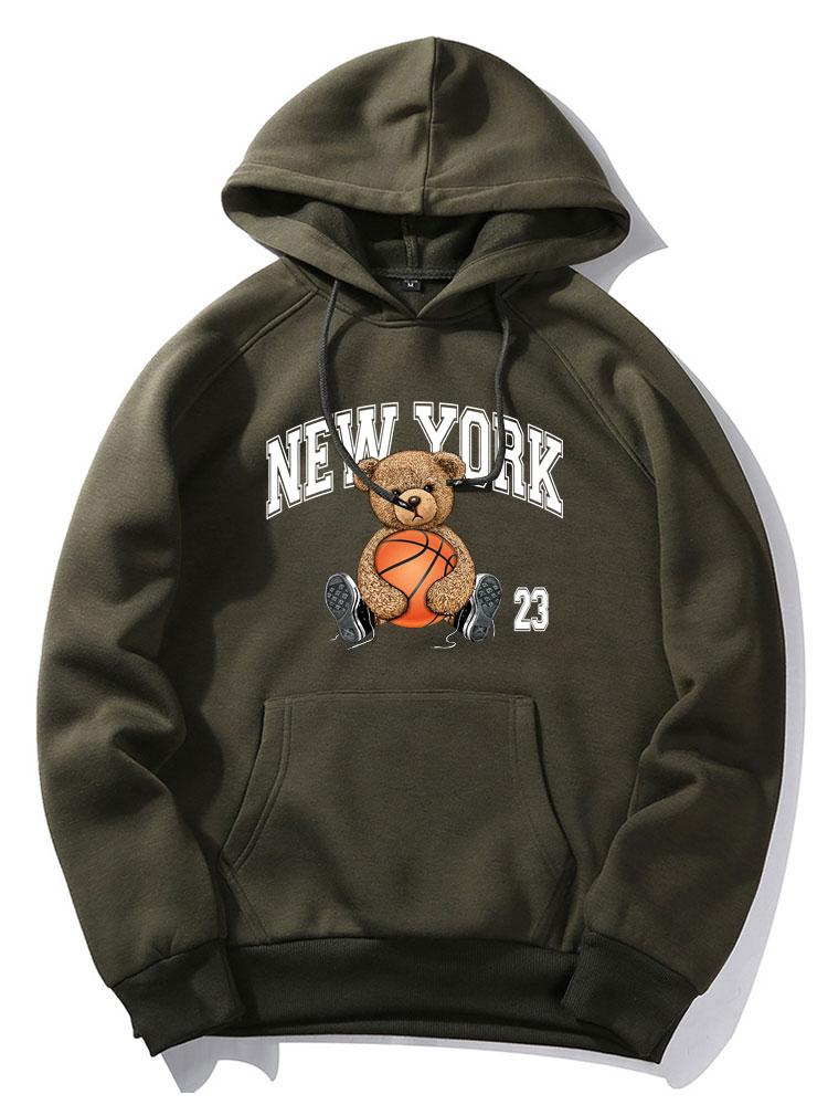 New York Basketball Bear Print Hoodie