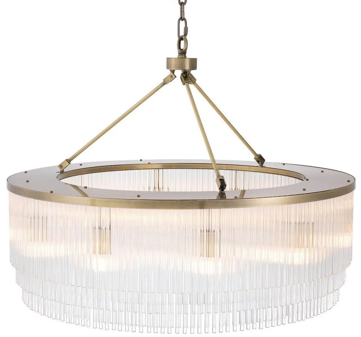 Casa Padrino lámpara de araña de lujo latón Ø 90 x A. 61 cm - Lámpara de araña redonda de metal con elegantes varillas de vidrio - Lámpara de Araña de Hotel y Restaurante