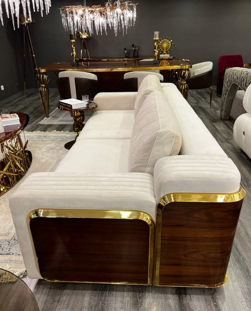 Casa Padrino sof¨¢ de lujo crema / marr¨®n / oro 247 x 100 x A. 70 cm - Sof¨¢ de sal¨®n - Sof¨¢ de hotel - Muebles de sal¨®n - Muebles de hotel - Muebles de lujo - Interiores de lujo