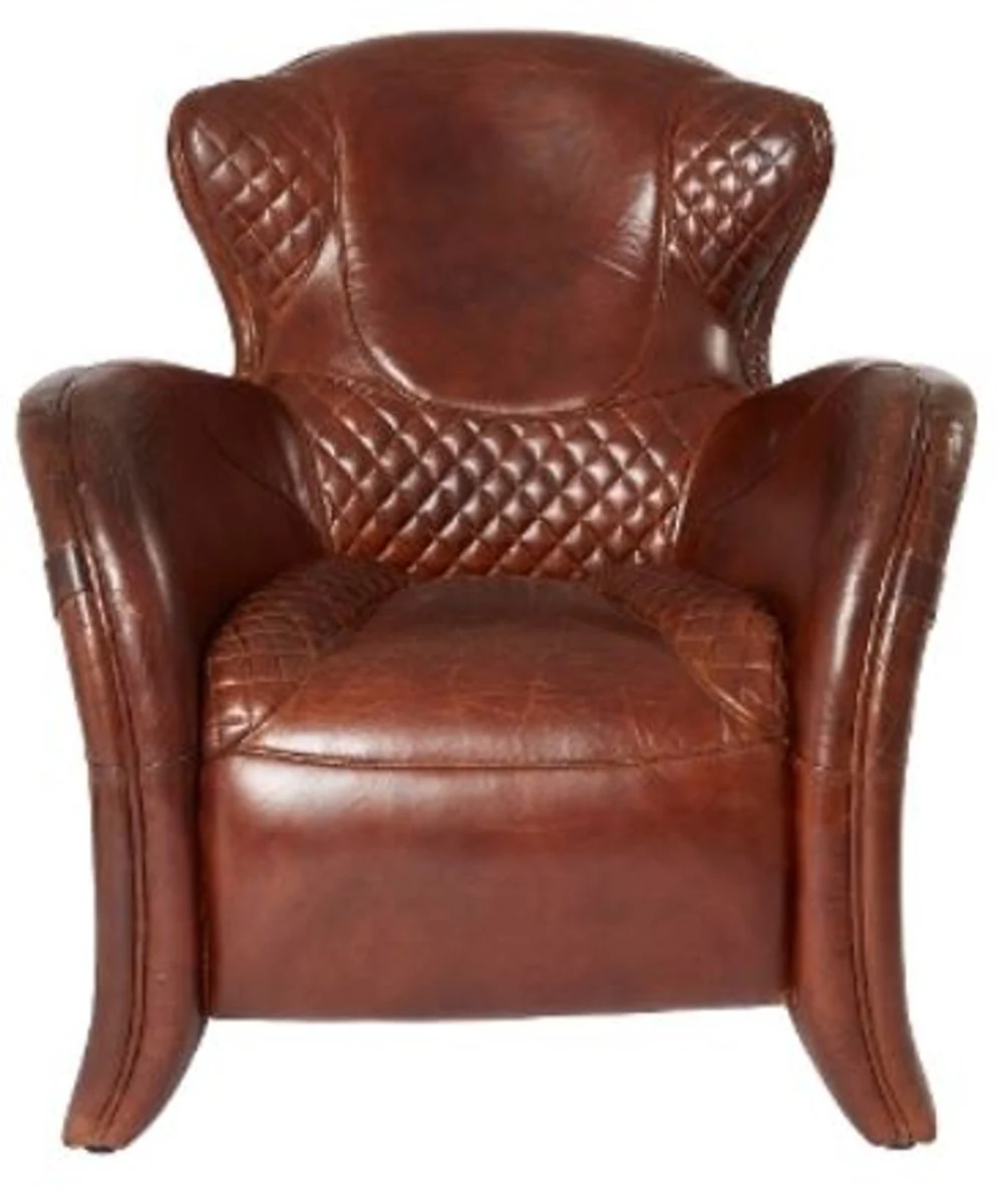 Casa Padrino Luxury Art Deco Genuine Leather Armchair Dark Brown 79 x 85 x H. 85 cm - Luxury Collection