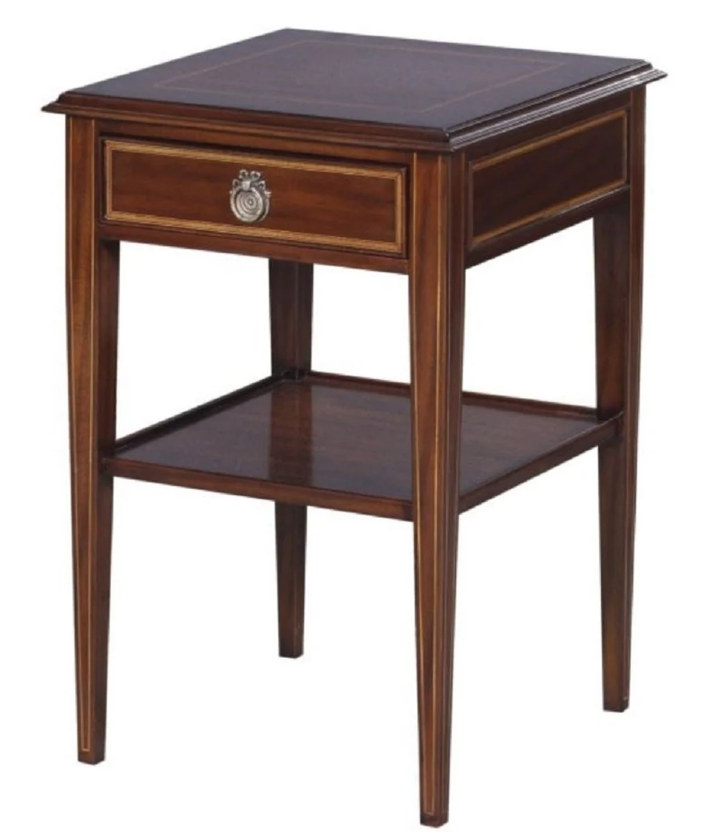 Casa Padrino Mesa Auxiliar de Madera de Caoba de Estilo Art Nouveau de Lujo con Cajón Marrón Oscuro / Oro 40 x 40 x H. 61 cm - Calidad de Lujo