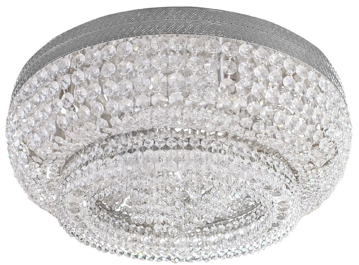 Casa Padrino lámpara de techo de cristal barroco de lujo plata Ø 60 cm - Lámpara de techo redonda de estilo barroco - Araña de techo de salón barroco - Luces barrocas - Muebles barrocos