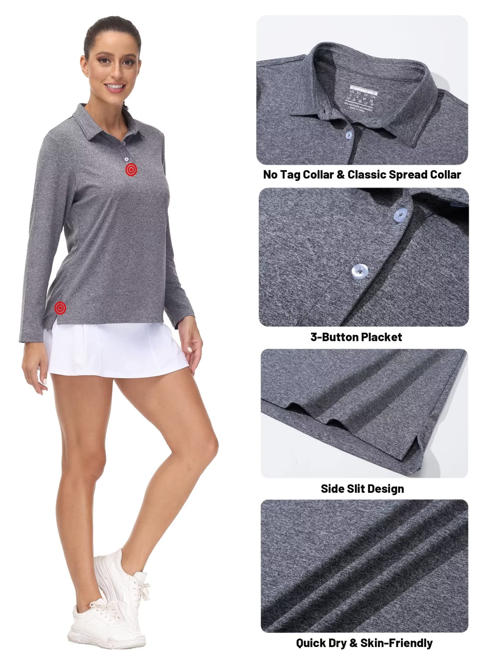 Women's Polo Shirts Long Sleeve UPF 50+ Sun Protection Golf Shirts Quick Dry Athletic Workout Collared Shirt
