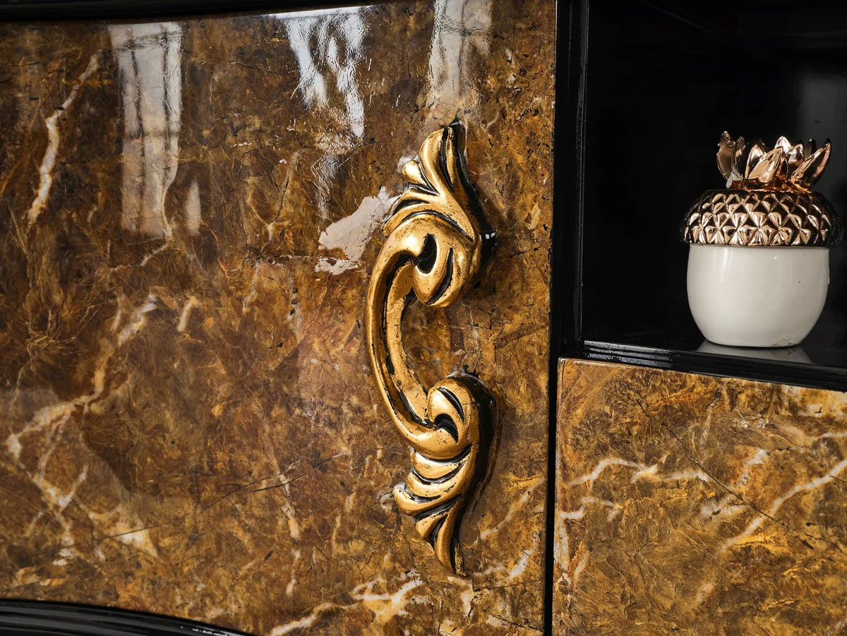 Casa Padrino gabinete de TV barroco de lujo marrón / negro / oro 180 x 50 x A. 190 cm - Magnífico aparador de madera maciza - Muebles de salón barrocos