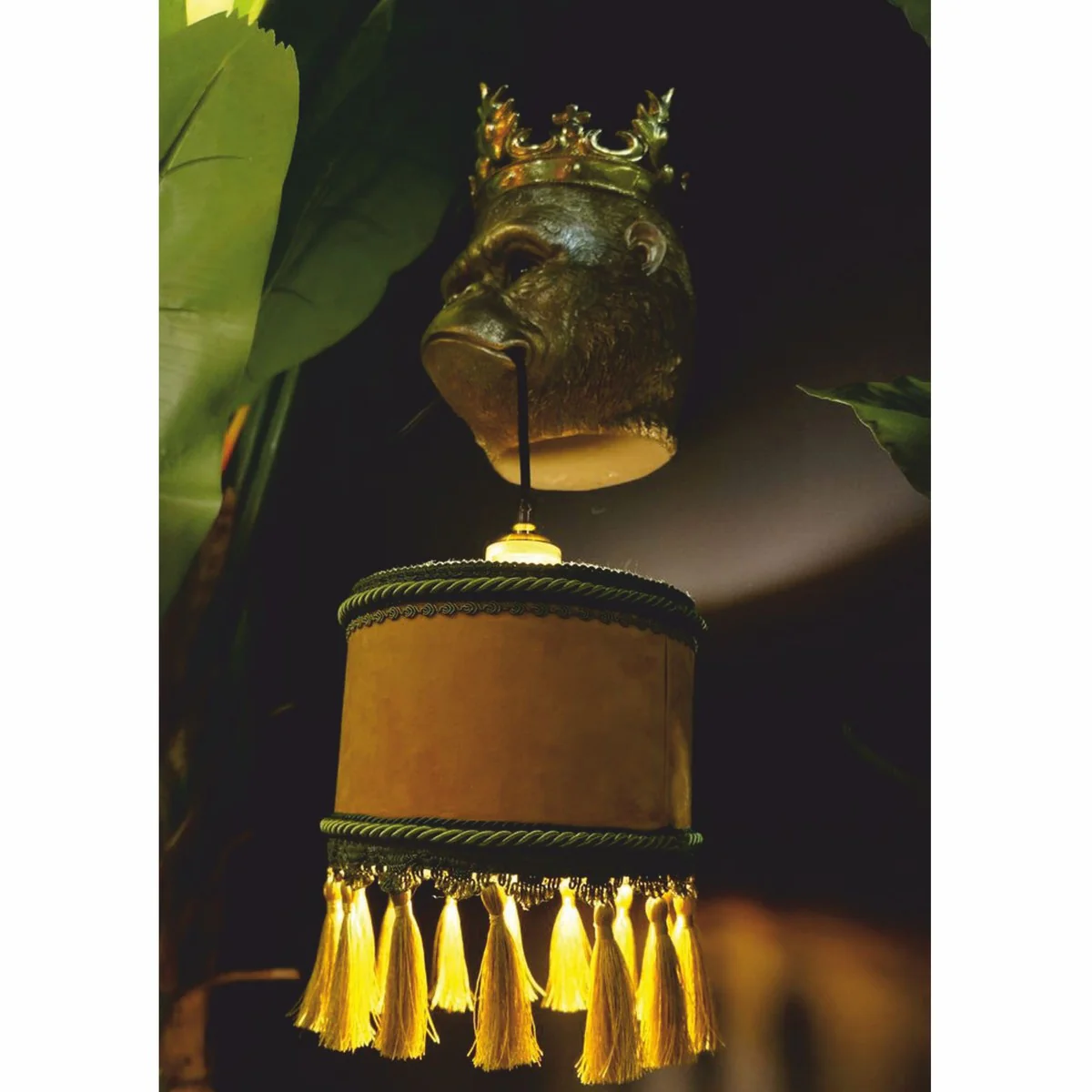 Casa Padrino l¨¢mpara de pared de lujo cabeza de mono con corona oro / marr¨®n / verde A. 54 cm