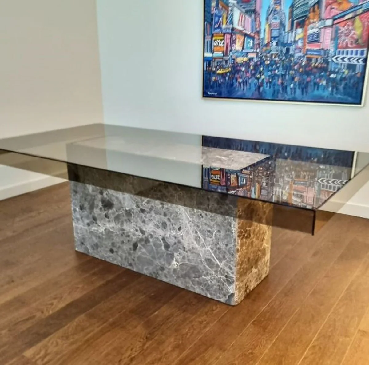 Casa Padrino mesa de comedor de lujo gris 200 x 100 x A. 75 cm - Mesa de cocina de m¨¢rmol con tablero de vidrio - Muebles de comedor - Muebles de m¨¢rmol - Muebles de lujo