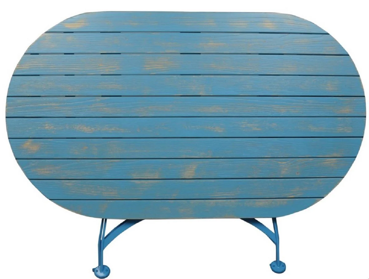 Casa Padrino Mesa de Jardín Art Nouveau Azul Claro - Diferentes Tamaños - Mesa de Comedor de Jardín Plegable Ovalada - Muebles de Jardín y Terraza