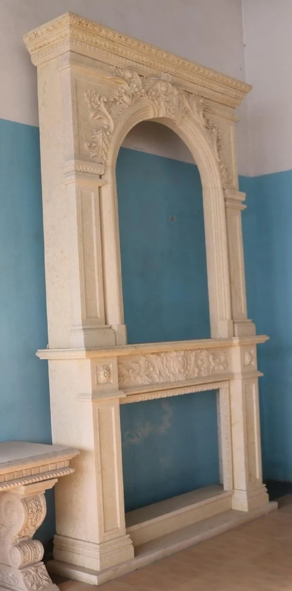 Casa Padrino marco de chimenea de m¨¢rmol barroco de lujo beige 200 x A. 342 cm