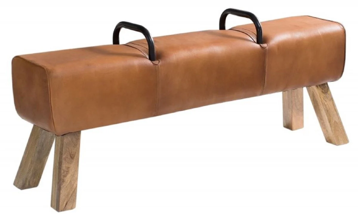 Casa Padrino banco de lujo marrón / natural / negro 134 x 35 x H. 60 cm - Banco de cuero genuino en la óptica de Turnbock