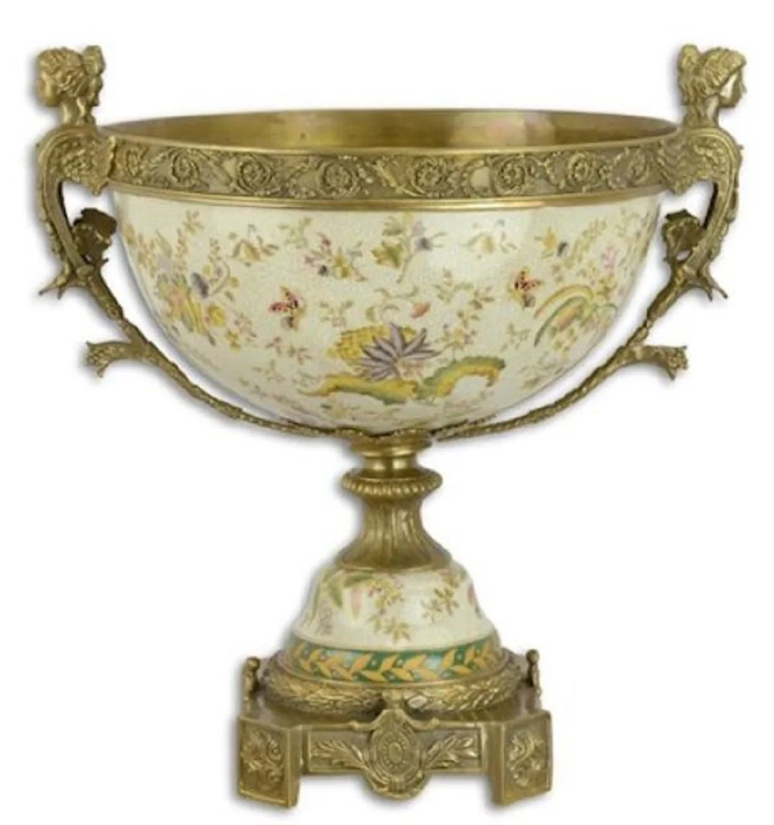 Casa Padrino luxury baroque porcelain shell on base with 2 brass handles