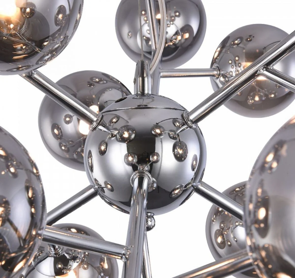 Casa Padrino lámpara colgante de salón de plata Ø 65 x H. 40 cm - Lámpara Colgante con Pantallas Esféricas