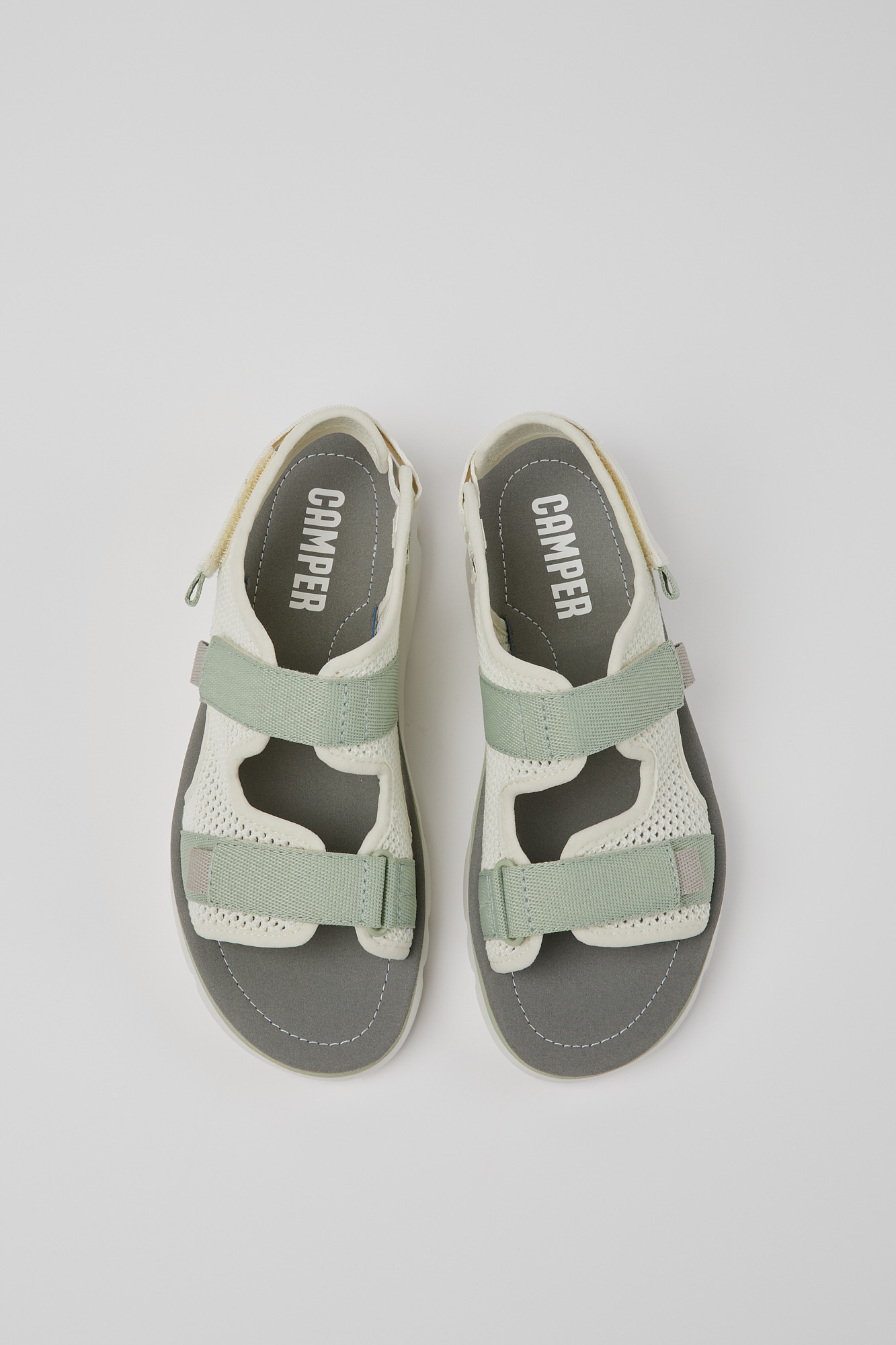 Oruga - White, green, and grey sandals for women