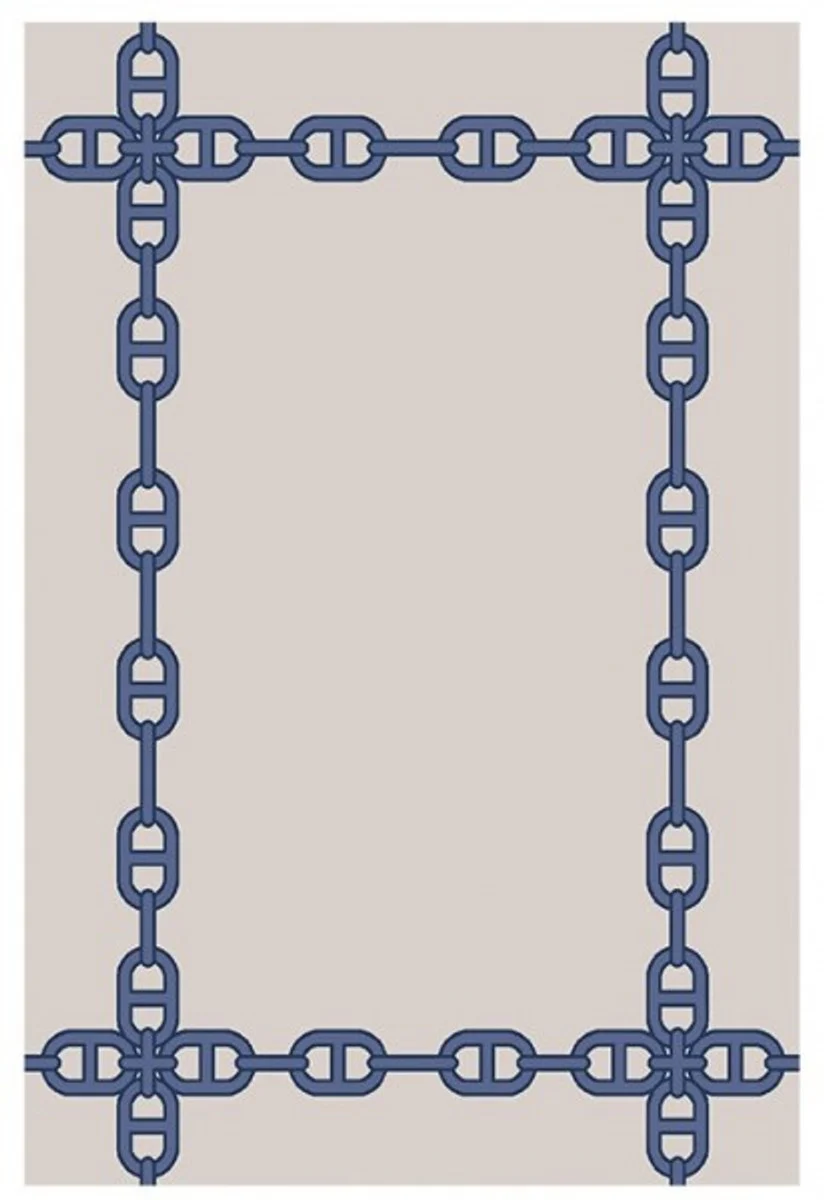 Beautiful luxury carpet made from 100% New Zealand wool with meander pattern, Blue / Cream, silky smooth, 200 x 300 cm - High quality