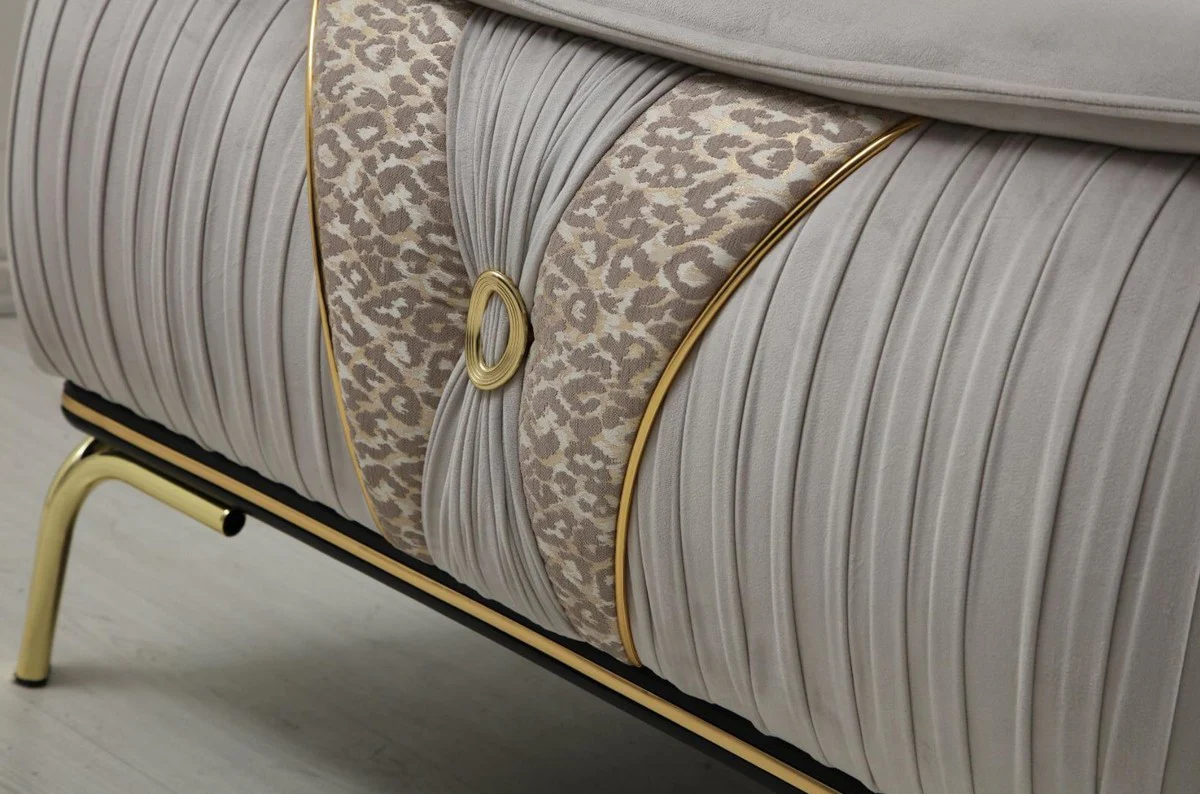 Casa Padrino sof¨¢ de sal¨®n de lujo con respaldo ajustable gris / beige / oro 223 x 93 x A. 78 cm - Muebles de sal¨®n de lujo