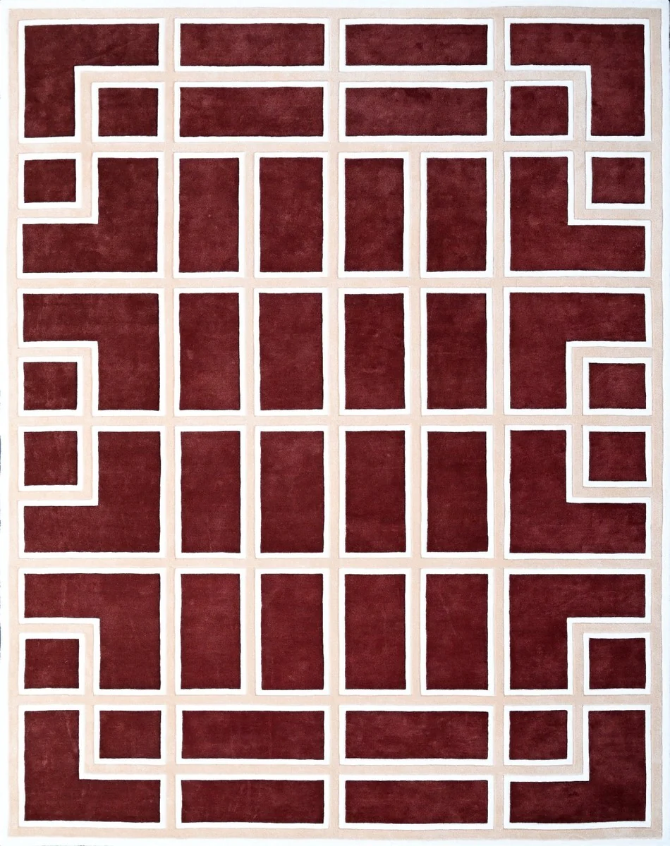 Casa Padrino alfombra de lujo con patrón de meandros rojo burdeos / crema 300 x 400 cm