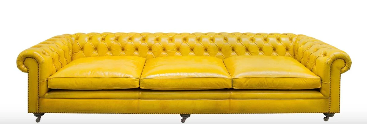 Casa Padrino sof¨¢ chesterfield 3 plazas de lujo amarillo 320 x 110 x H. 71 cm - Muebles de Cuero de Lujo