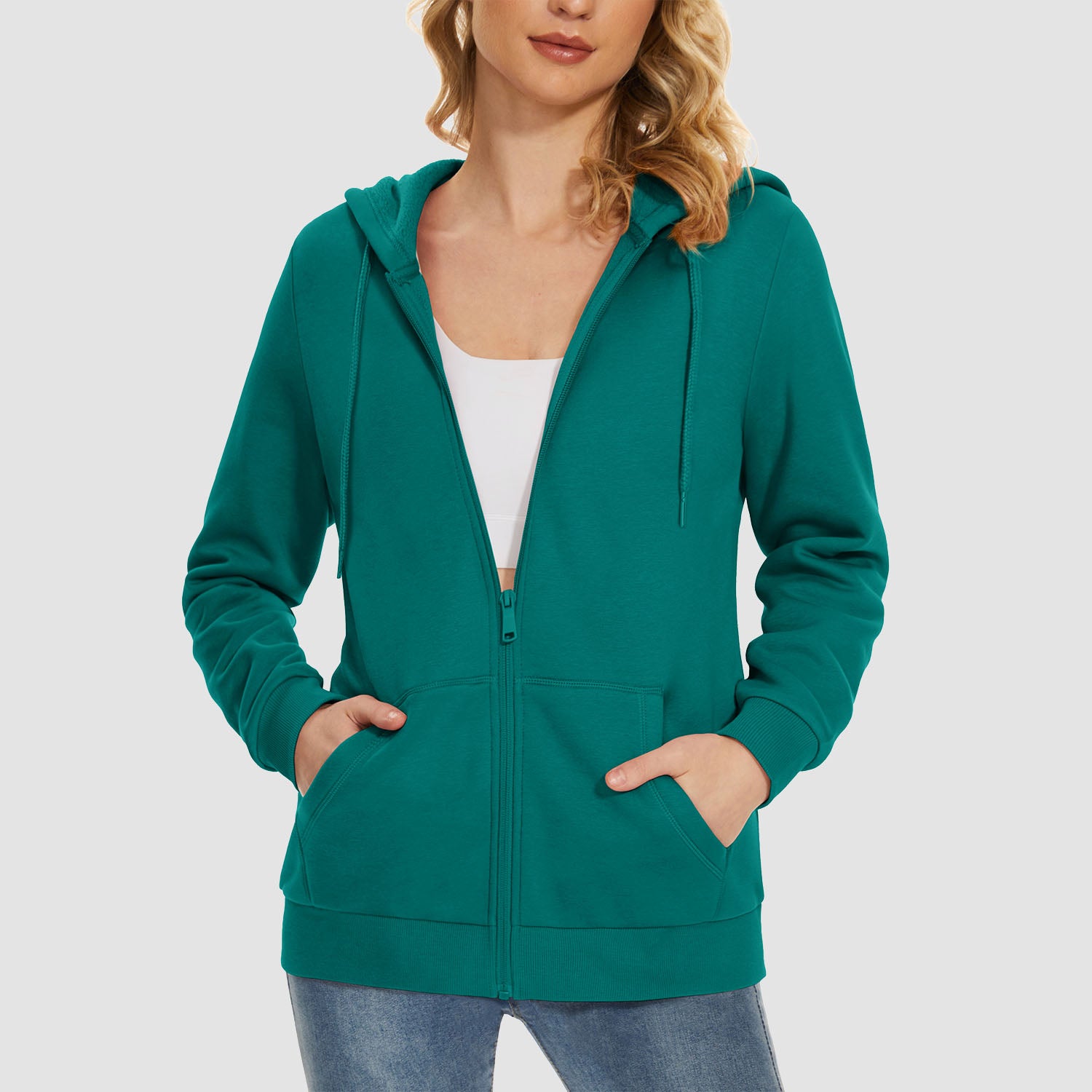 Women's Jacket Fleece Lining Hoodie Jacket Full Zip Up Casual Coat with Pockets