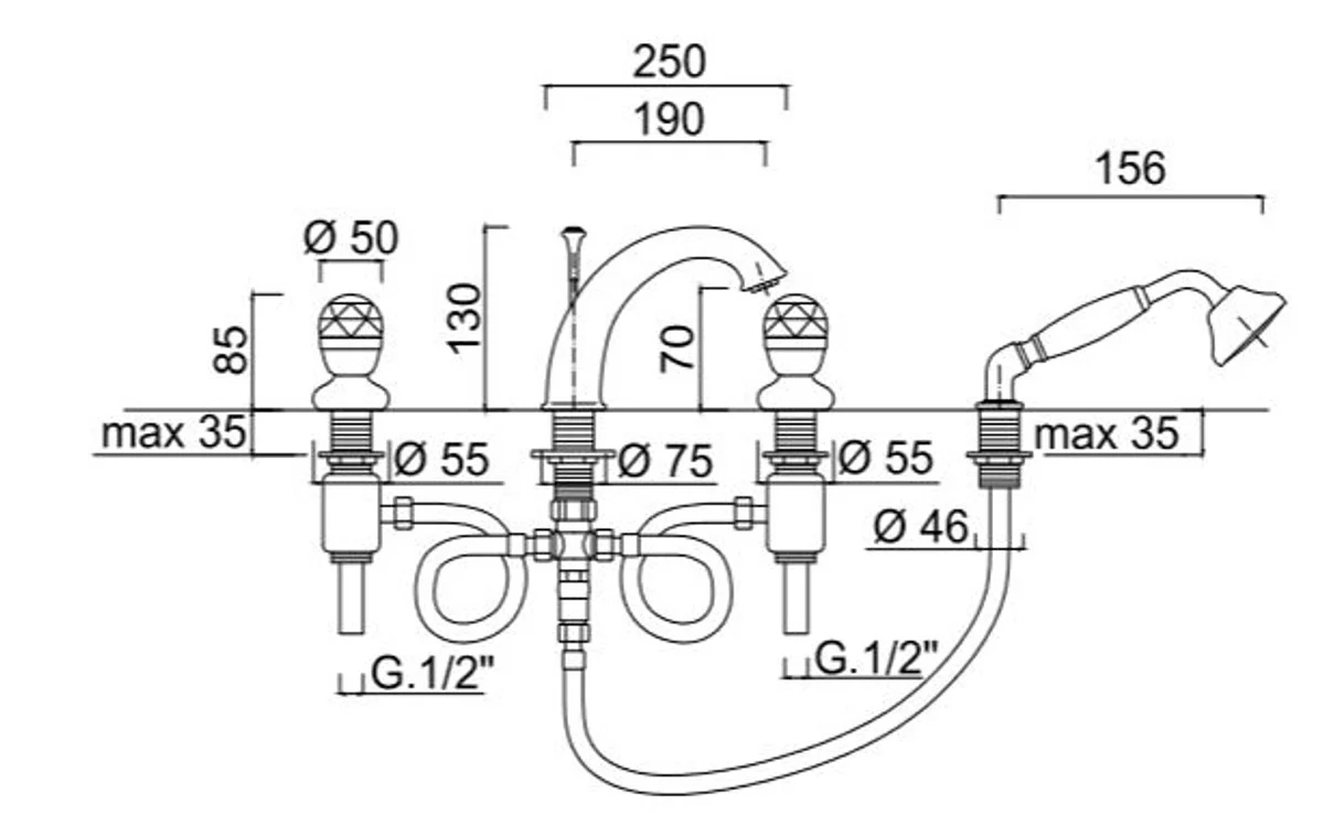 Conjunto de grifería de bañera de lujo con 4 orificios de combinación plata - Grifos de Bañera con Baño con Cristal de Swarovski