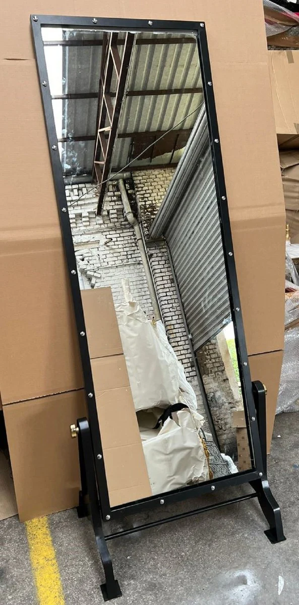 Casa Padrino espejo de pie de estilo industrial negro 76 x 47 x A. 190 cm - Espejo de dormitorio pivotando - Muebles de dormitorio de estilo industrial