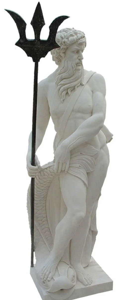 Casa Padrino Escultura de M¨¢rmol de Estilo Antiguo Neptuno Gris / Negro A. 180 cm