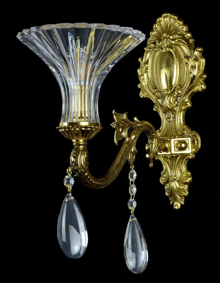 Casa Padrino lámpara de pared de cristal LED barroco de lujo oro 15 x 37 x A. 37 cm - Aplique de estilo barroco con pantalla de vidrio y colgantes de cristal - Luces barrocos - Noble y magnífica