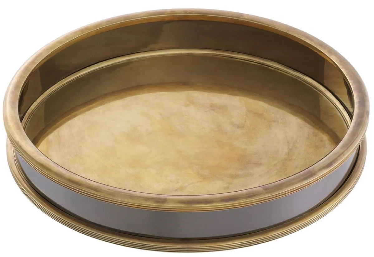 Casa Padrino bandeja de servir de lujo lat¨®n vintage / plata-negro ? 34 x A. 5 cm - Bandeja redonda de lat¨®n - Accesorios Gastronom¨ªa y Restauraci¨®n - Accesorios de Lujo