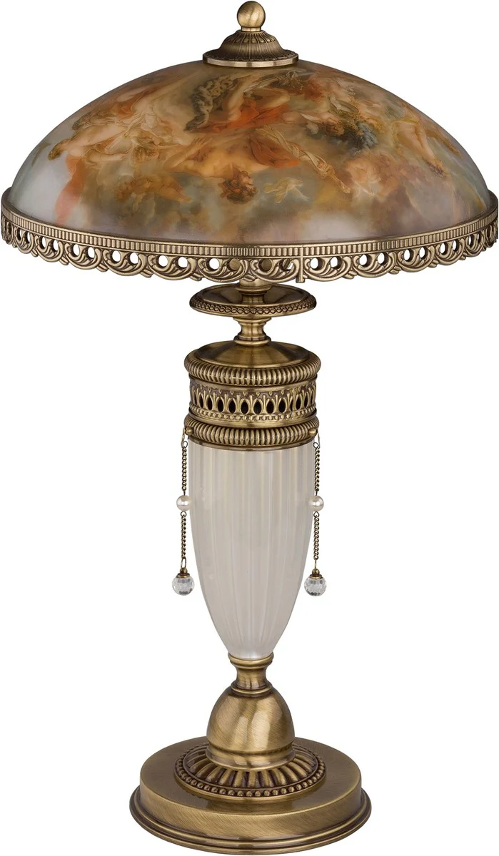 Casa Padrino l¨¢mpara de mesa barroco de lujo lat¨®n con p¨¢tina / colorido / blanco A. 53 cm