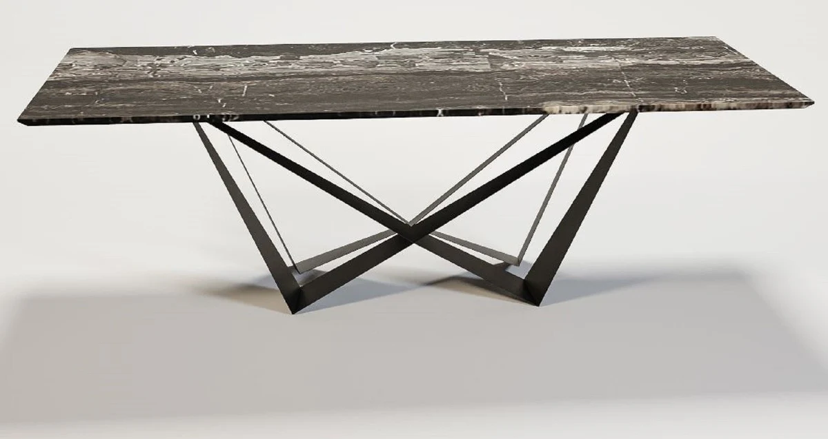 Casa Padrino mesa de comedor de lujo multicolor / negro 240 x 120 x A. 76 cm - Mesa de cocina rectangular con tapa de m¨¢rmol - Muebles de comedor de lujo