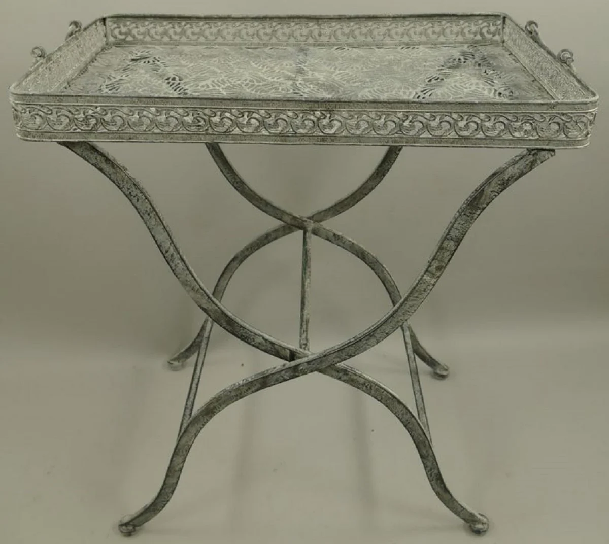 Casa Padrino mesa de jardín Art Nouveau gris antiguo 60 x 40 x A. 70 cm - Mesa plegable de metal con asas - Muebles de Jardín y Terraza