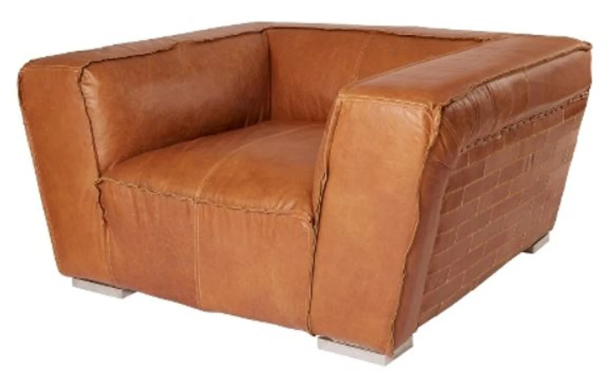 Casa Padrino genuine leather armchair brown 131 x 110 x H. 67 cm - Luxury Leather Furniture