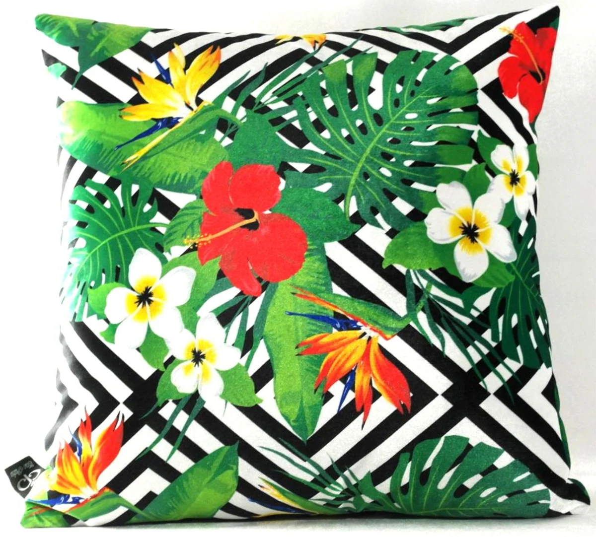 Casa Padrino Almohada de Lujo Miami Flores Negro / Blanco / Multicolor 45 x 45 cm - Terciopelo Fino - Sala de Estar Almohada Decorativa
