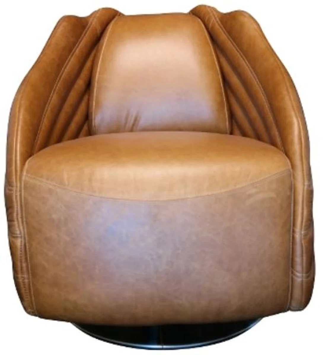 Casa Padrino luxury swivel armchair light brown / silver 69 x 97 x H. 79 cm - Genuine Leather Armchair in Art Deco Design
