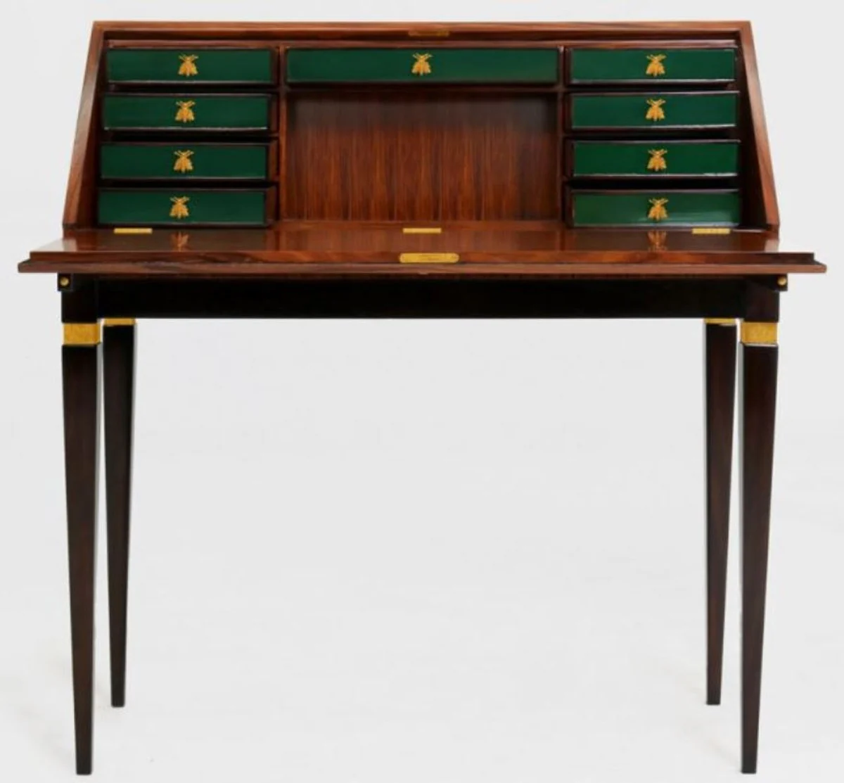 Casa Padrino escritorio Art Nouveau de lujo con 9 cajones marr¨®n / negro / verde / oro 98 x 45 x A. 106 cm - Escritorio de madera maciza - Mobiliario de oficina barroco y art nouveau